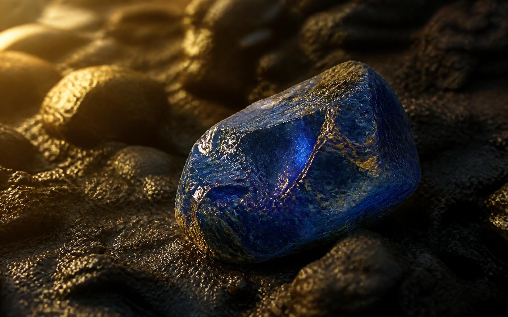 Raw uncut blue sapphire in Sri Lankan alluvial gravel